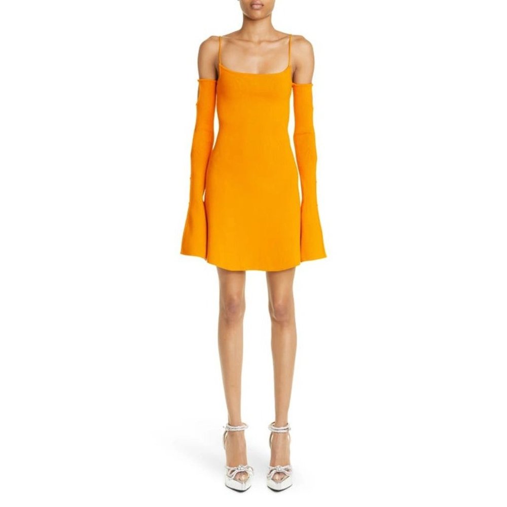 Mach & Mach Amelie Crystal Bow Ribbed Cold Shoulder Sweater Dress Large New